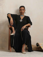 trueBrowns Black Crinkle Anarkali Flared Kurta Set | Grocsy
