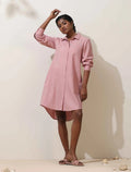 trueBrowns Pink Cotton Linen Dress | Grocsy