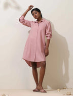 trueBrowns Pink Cotton Linen Dress | Grocsy