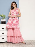 InWeave Women's Pink Printed Chintz Tiered Sharara Set | Grocsy