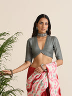 trueBrowns Grey Muslin Solid Deep V-Neck Blouse | Grocsy