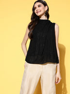 InWeave Women's Black Lurex Tie Up Top | Grocsy