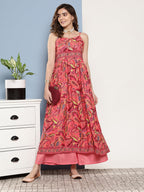 InWeave Women's Camelia Pastel Peach Print Strappy Kurta Set | Grocsy