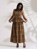 trueBrowns Beige Cotton Skirt Co-ord Set | Grocsy