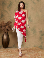 InWeave Women's Red Elephant Print Oneshoulder Top | Grocsy
