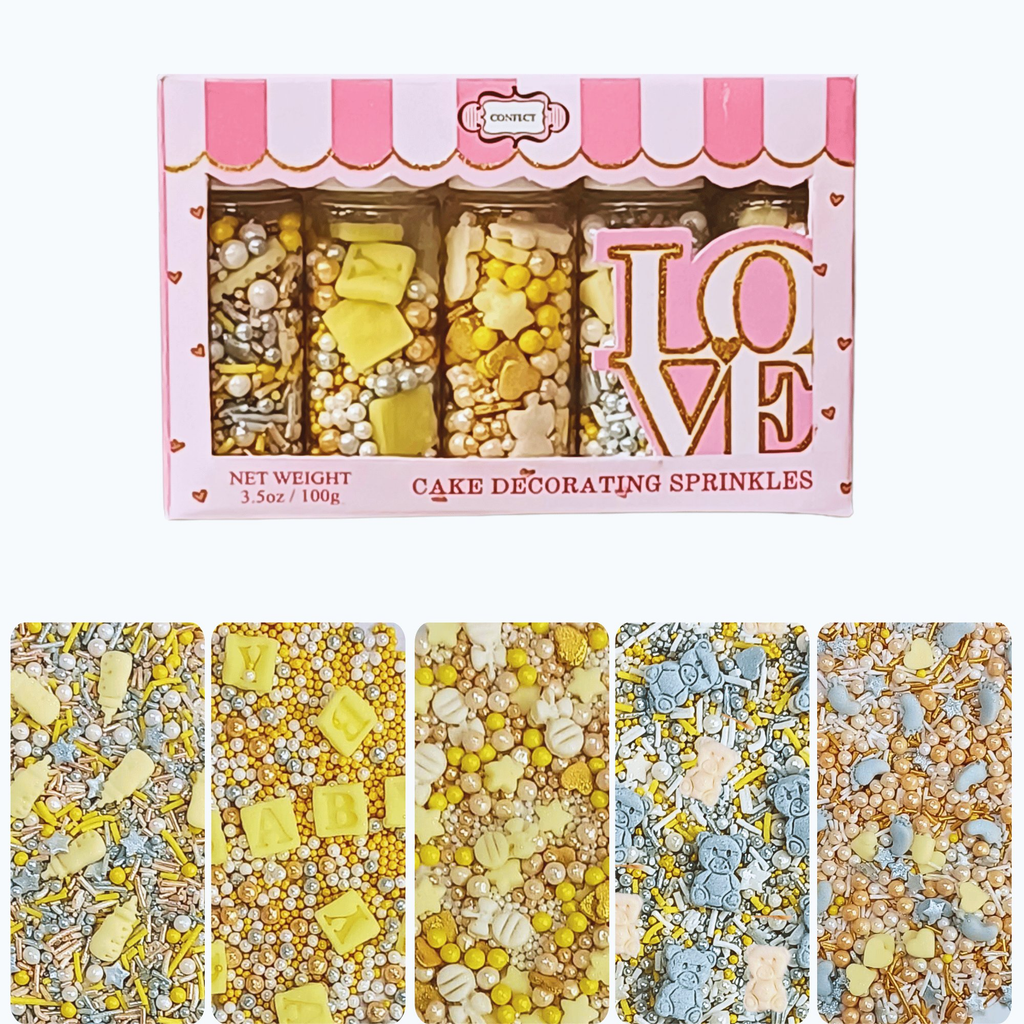 Confect Gender Reveal Mix Silver Baby Feet & Feeding Bottle Baby Shower Sprinkles | Grocsy