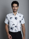 Jainish Men's Floral Printed Formal Shirts - White | Grocsy