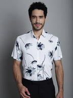 Jainish Men's Floral Printed Formal Shirts - White | Grocsy