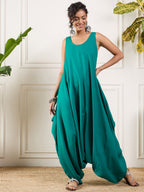 InWeave Teal Round Sleeveless Jumpsuit | Grocsy