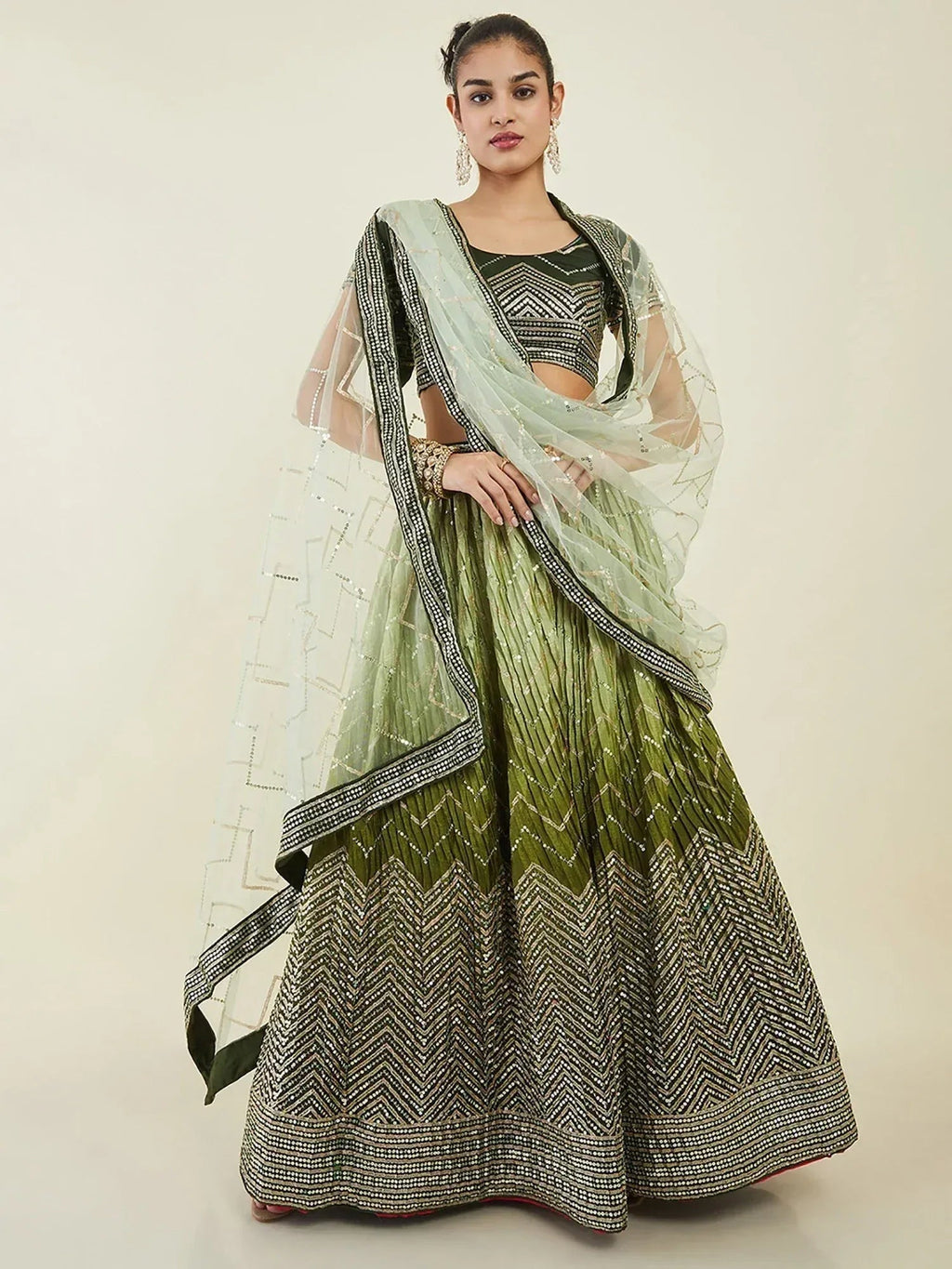 Tulsi Art Fascinating Green Sequins Art Silk Mehendi Wear Lehenga Choli | Grocsy