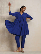 trueBrowns Blue Crinkle Flared Kurta Co-ord Set | Grocsy