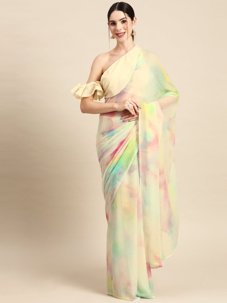 Ahalyaa Abstract Digital Printed Chiffon Saree | Grocsy