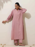 trueBrowns Pink Cotton Linen Kurta Pant Set | Grocsy