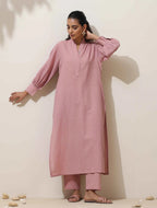 trueBrowns Pink Cotton Linen Kurta Pant Set | Grocsy