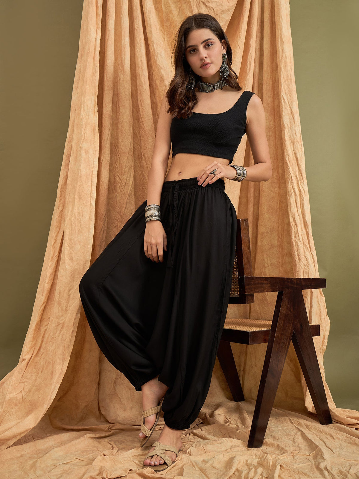 InWeave Black Solid Harem Pant | Grocsy