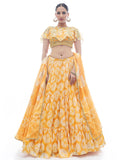 Myra Yellow Jaquard Embroidered Designer Lehenga | Grocsy
