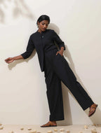 trueBrowns Black Cotton Linen Co-Ord Set | Grocsy