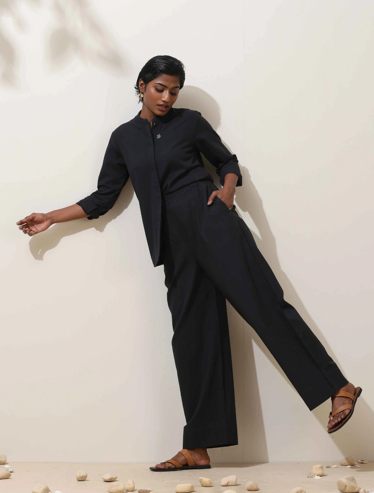 trueBrowns Black Cotton Linen Co-Ord Set | Grocsy