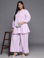 Ahalyaa Plus Size Striped Tunic with Palazzos | Grocsy