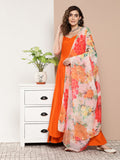 InWeave Women's Orange Strppy Set With Red Big Floral Print Dupatta | Grocsy