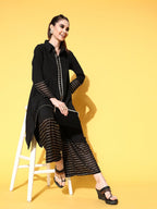 Ahalyaa Women Black Printed Tunic With Palazzos | Grocsy