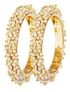 Gold-Polished Alloy Pearl Cluster Bangle Set - The Pari
