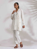trueBrowns Off-White Cotton Embroidered A-line Co-ord Set | Grocsy