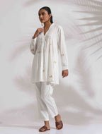 trueBrowns Off-White Cotton Embroidered A-line Co-ord Set | Grocsy