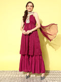 InWeave Women's Maroon Gota Insert Neckline Sharara Set | Grocsy