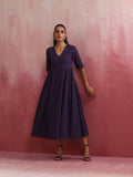 trueBrowns Purple Cotton Dobby Dress | Grocsy