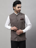 Even Apparels Men's Brown Nehru Jacket With Welt Pockets | Grocsy