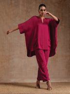 trueBrowns Pink Modal Satin Boxy Fit High-Low Co-Ord Set | Grocsy