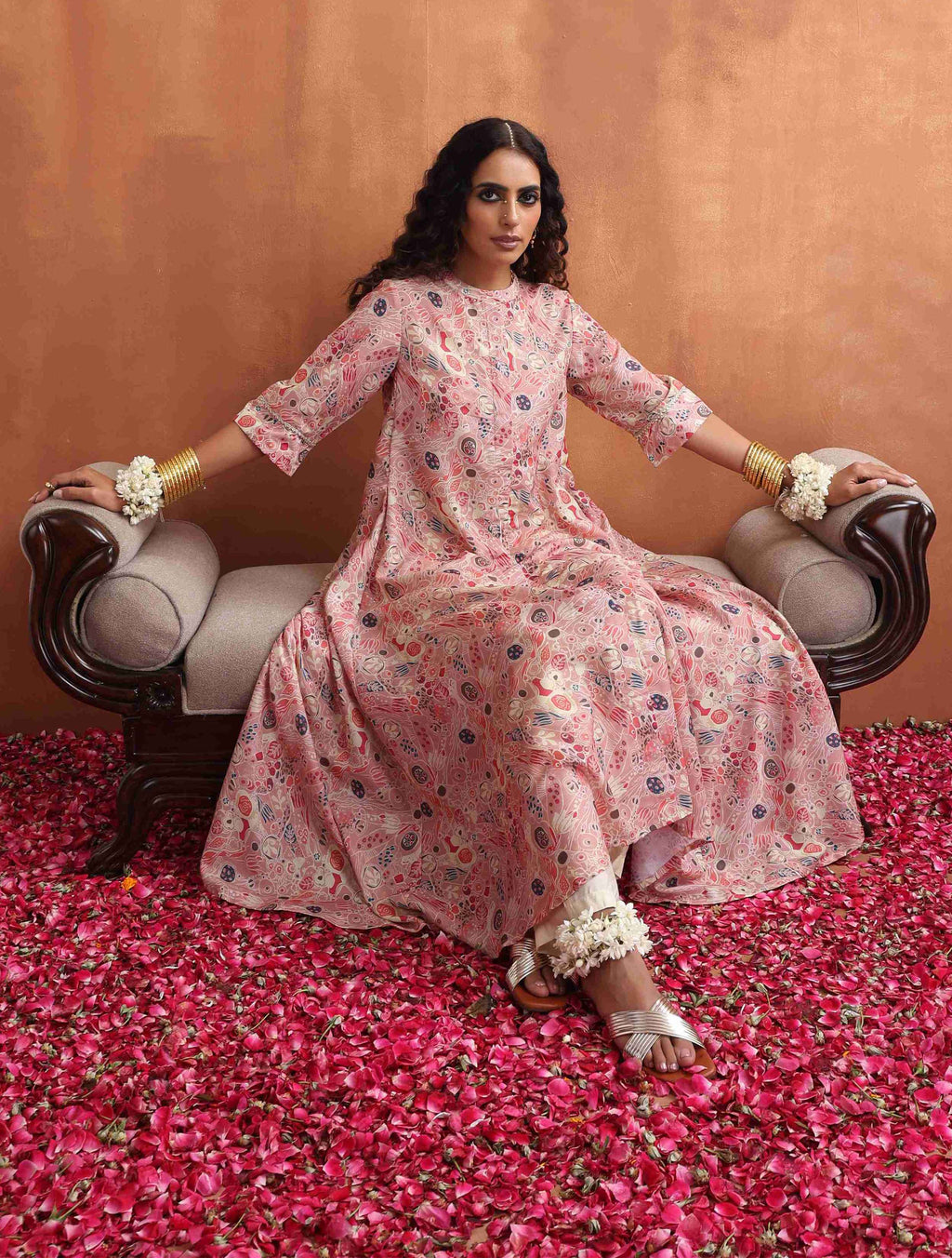 trueBrowns Pink Flared Anarkali Kurta Set | Grocsy