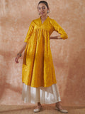 InWeave Women's Mustard Mirror Work Flared Kurta | Grocsy