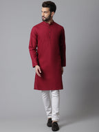 Even Apparels Maroon Pure Cotton Kurta With Band Collar | Grocsy
