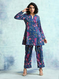 trueBrowns Blue Printed Velvet Co-Ord Set | Grocsy