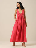 trueBrowns Bright Pink Slub Texture Sleeveless Dress | Grocsy