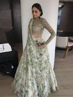 Tulsi Art White Floral Printed Organza Silk Bridal Lehenga Choli | Grocsy