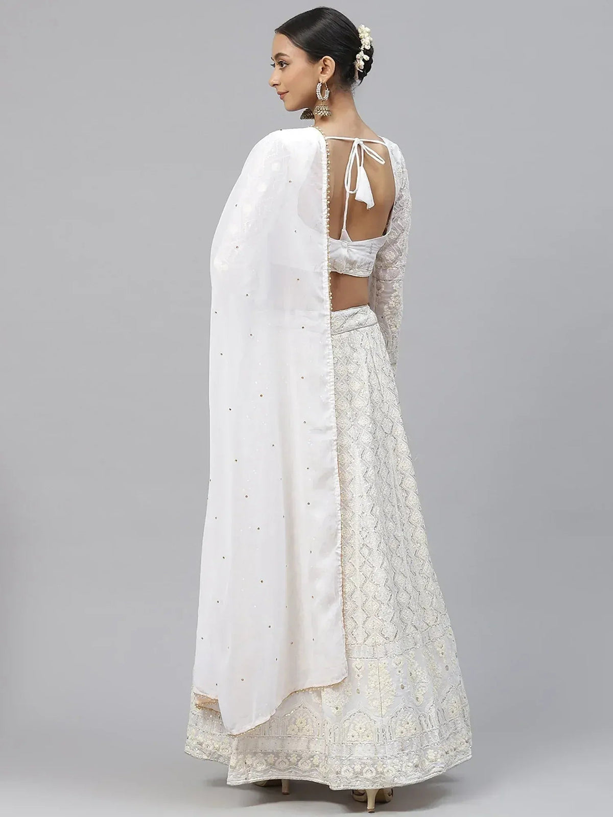 Tulsi Art Impressive White Sequins Bridesmaid Monochrome Lehenga Choli | Grocsy