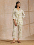 trueBrowns Green Buta On Off-White Block Print Cotton Co-Ord Set | Grocsy