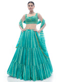 Myra Sea Green Jaquard Embroidered Designer Lehenga | Grocsy