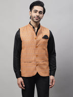 Even Apparels Men's Orange Nehru Jacket With Welt Pockets | Grocsy