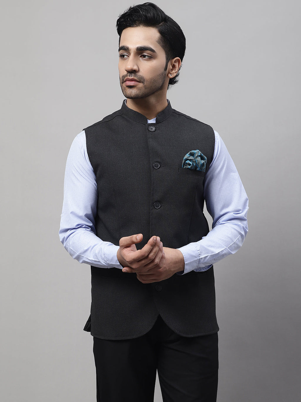 Even Apparels Men's Grey Nehru Jacket With Welt Pockets | Grocsy