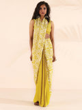 trueBrowns Lime Muslin Ikat Saree | Grocsy