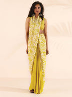 trueBrowns Lime Muslin Ikat Saree | Grocsy