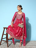 InWeave Women's Pink Nyra Cut Embroidered Kurta Set With Dupatta | Grocsy