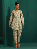 trueBrowns Teal Floral Cotton Printed Short Co-ord Set | Grocsy