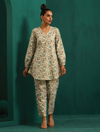 trueBrowns Teal Floral Cotton Printed Short Co-ord Set | Grocsy
