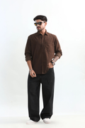 Xkind Men's Mocha Brown Fine Corduroy Regular Fit Shirt | Grocsy