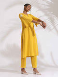 trueBrowns Yellow Cotton Slub Embroidered Straight Kurta Set | Grocsy